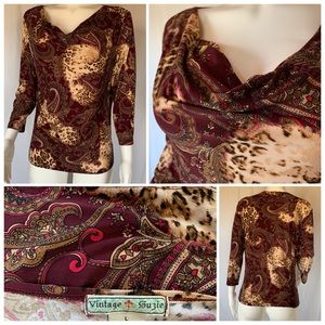 Vintage Suzie draped animal print & paisley blouse